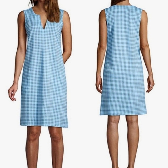 Lands' End Blue And White Gingham Check Sleeveless Jersey Swim Cover Up Dress XL - Picture 1 of 14